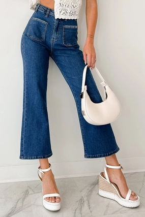 Damian High Rise Denim Lovelo Flare Jeans (Dark) Sleek Design Stay Cool