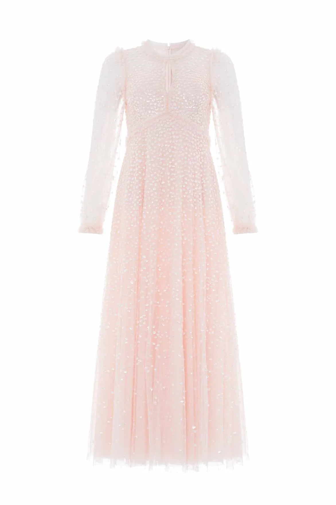 Dappled Sequin Long Sleeve Ankle Gown Satin Fabric
