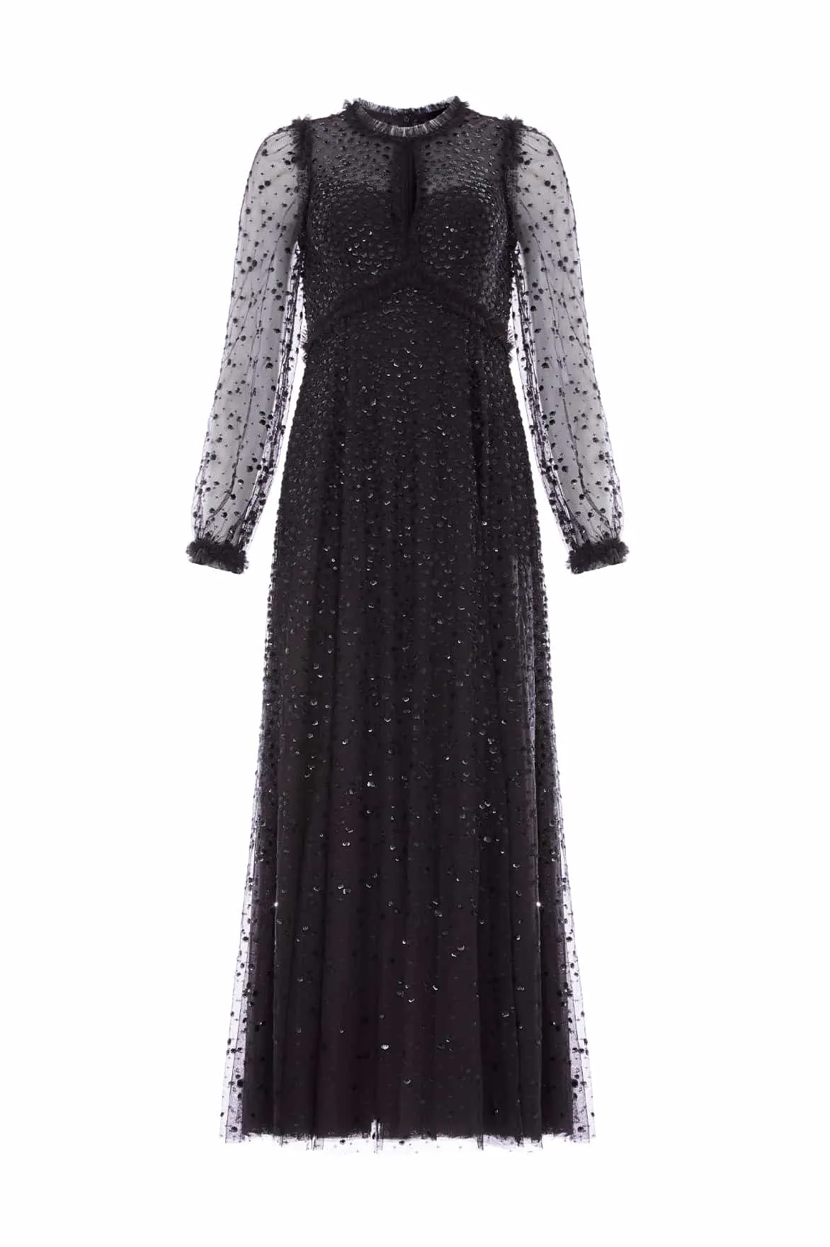 All Layer Dappled Sequin Long Sleeve Ankle Gown