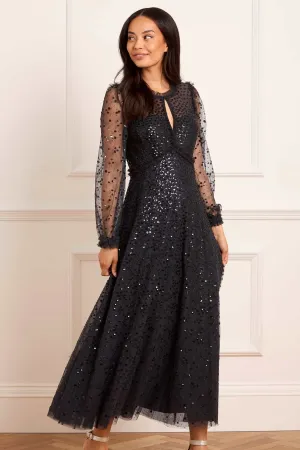 Fair-Trade Dappled Sequin Long Sleeve Ankle Gown