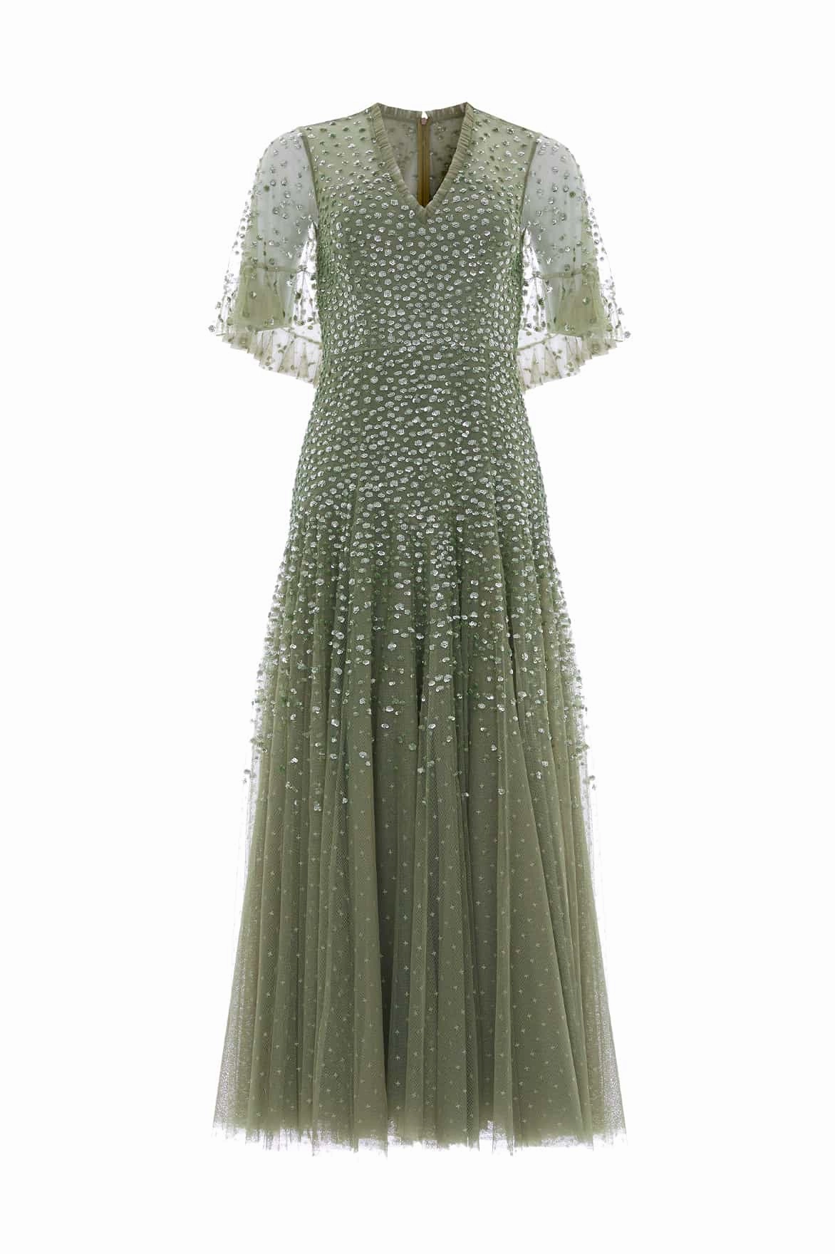 Dainty Finish Fresh Form Dappled Sequin Cape Ankle Gown