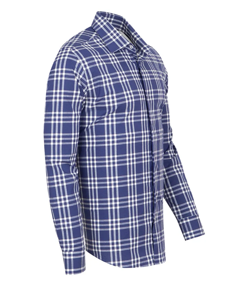 Dark Blue Plaid Check Print Shirt
