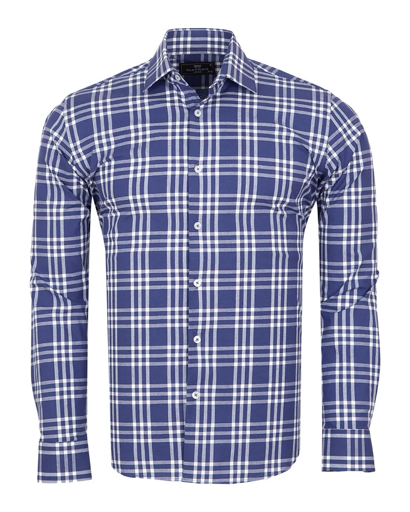 Dark Blue Plaid Check Print Shirt