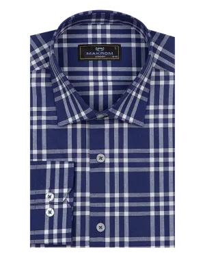 Dark Blue Plaid Check Print Shirt