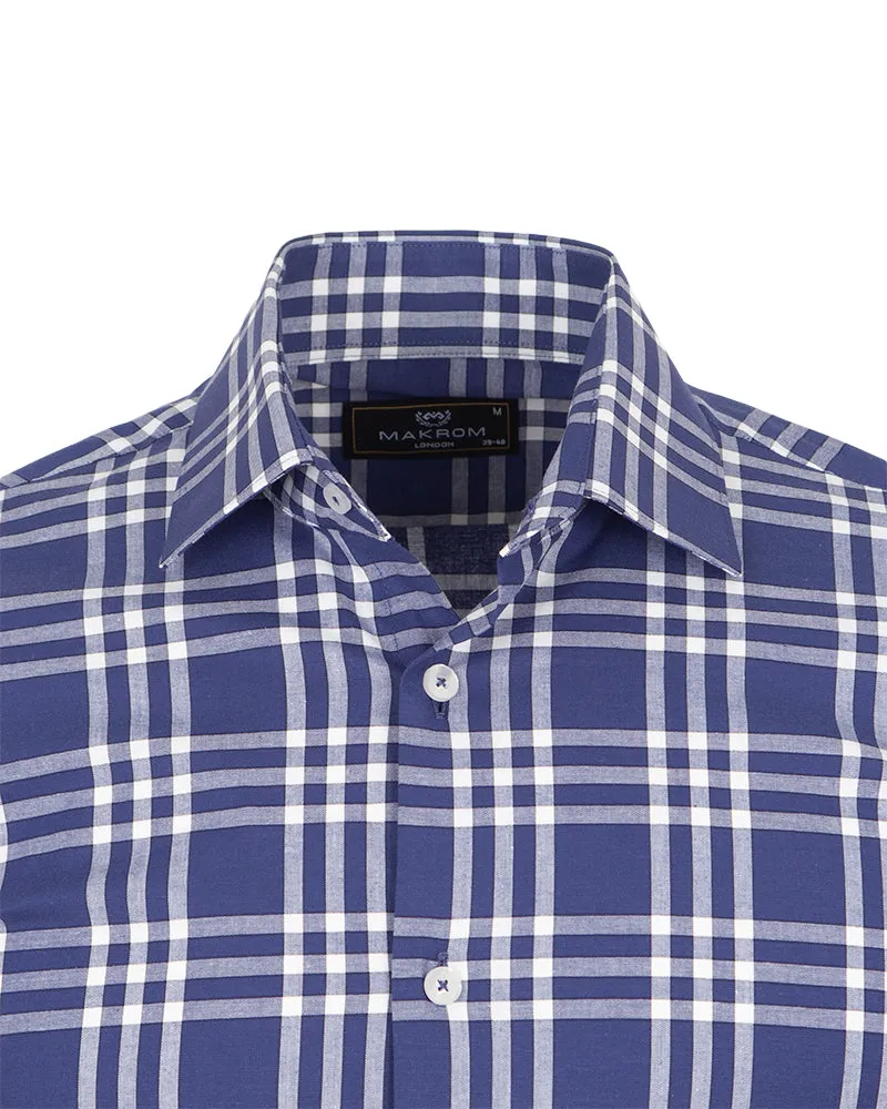 Dark Blue Plaid Check Print Shirt