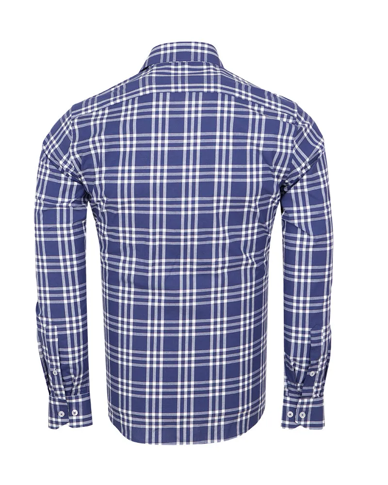 Dark Blue Plaid Check Print Shirt