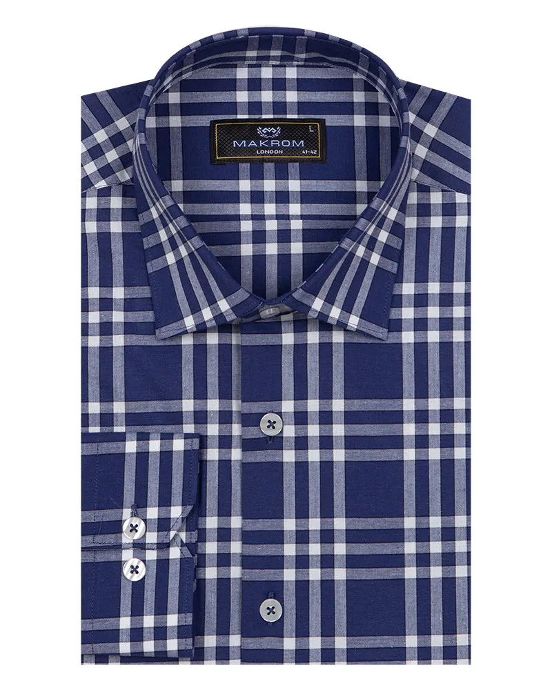 Dark Blue Plaid Check Print Shirt