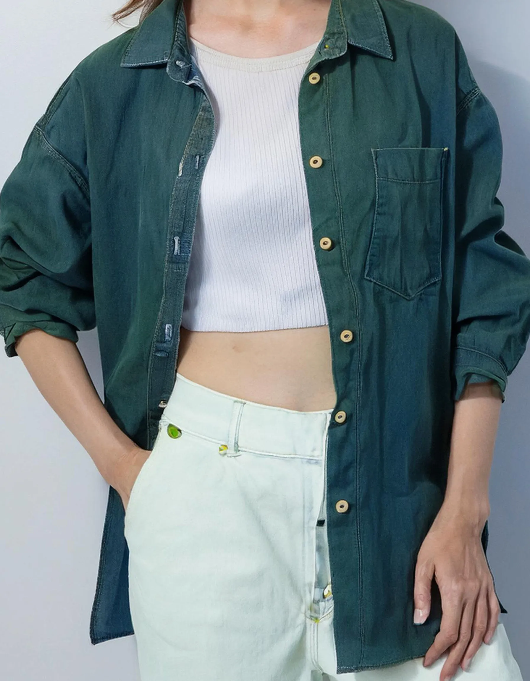 Dark Green Oversized Denim Shirt