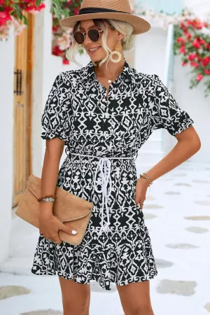 Bohemian style Dual Tones BUTTON NECK COLLARED WOMEN DRESS