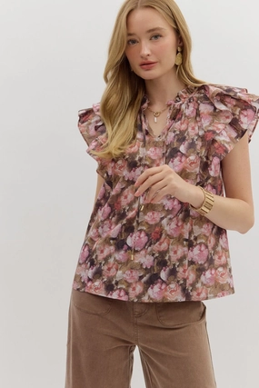 Day By Day Floral Top in Mauve Smooth Stitching HeatPressedLogos
