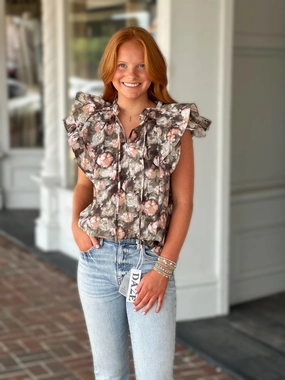 StainResistantFinish Day By Day Floral Top in Olive