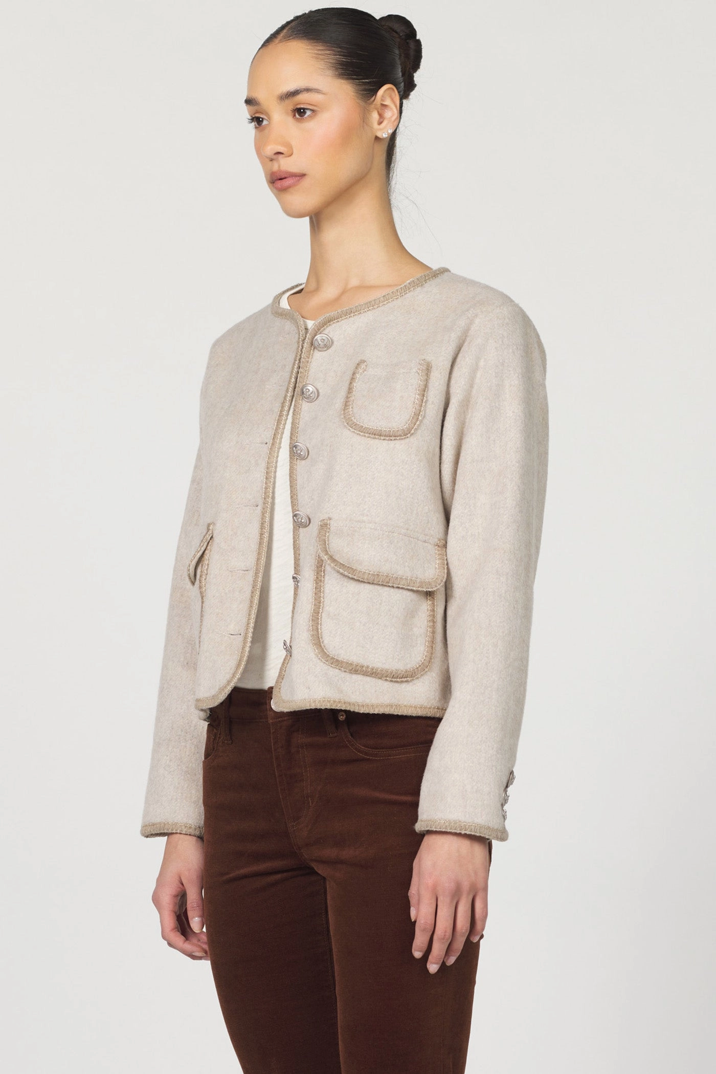 Dear John Apple Jacket in Cream Latte Double Layered Hem Reinforcement