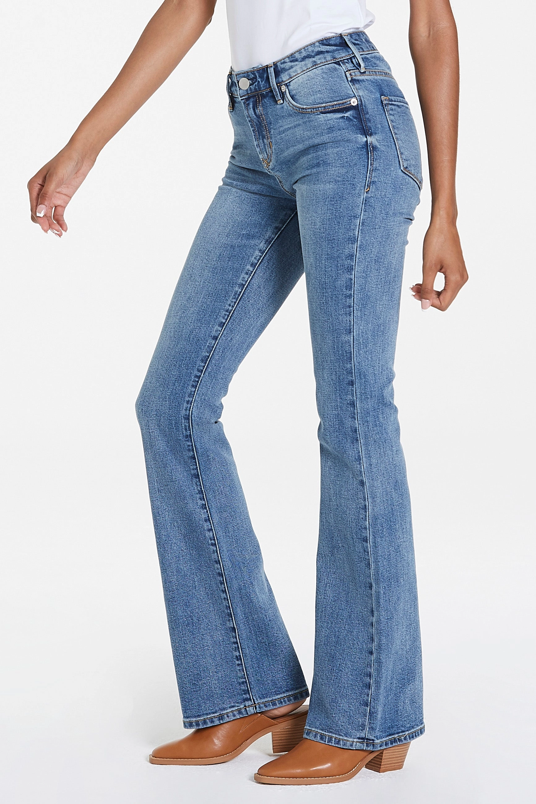 Dear John Jaxtyn High Rise Bootcut Jeans in Waikiki Adjustable Shoulder Straps Non Iron Fabric