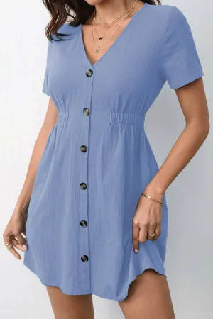 DEEP V-NECK ELASTIC WAIST WOVEN DRESS_CWDSD3956 Casual Chic Satin Layers