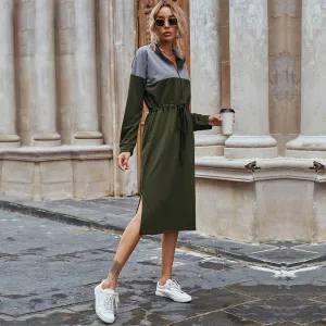 CASUAL COLOR CONTRAST SPLIT HOODIE DRESS_CWDSD4338 Event Safe Fit Focused