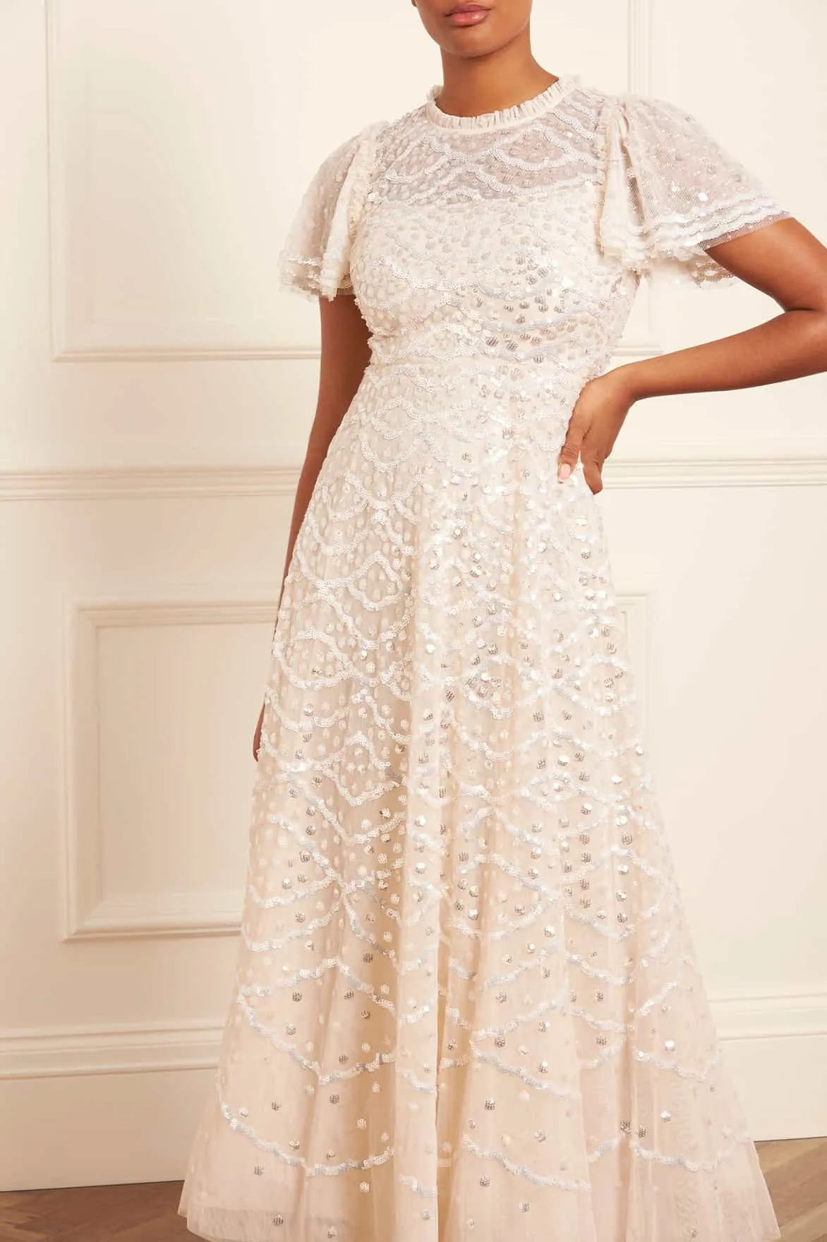 Breathable-Lining Minimalist Layering Deco Dot Gloss Ankle Gown