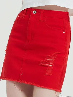 DENIM HIGH-WAISTED SKIRT WITH HIP WRAP_CWJSK0105 Core Fit