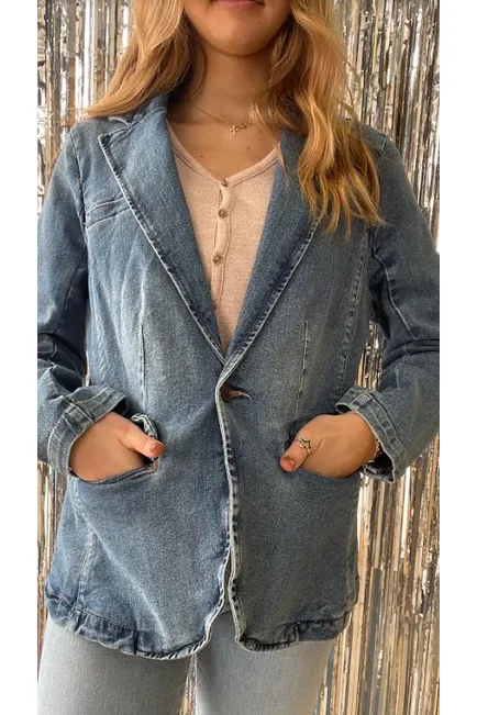 Denim One Button Jacket
