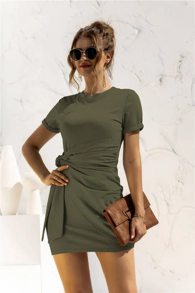 DESIGN SENSE LACE UP SHORT SLEEVED DRESS_CWDSD2628 Easy to Wear