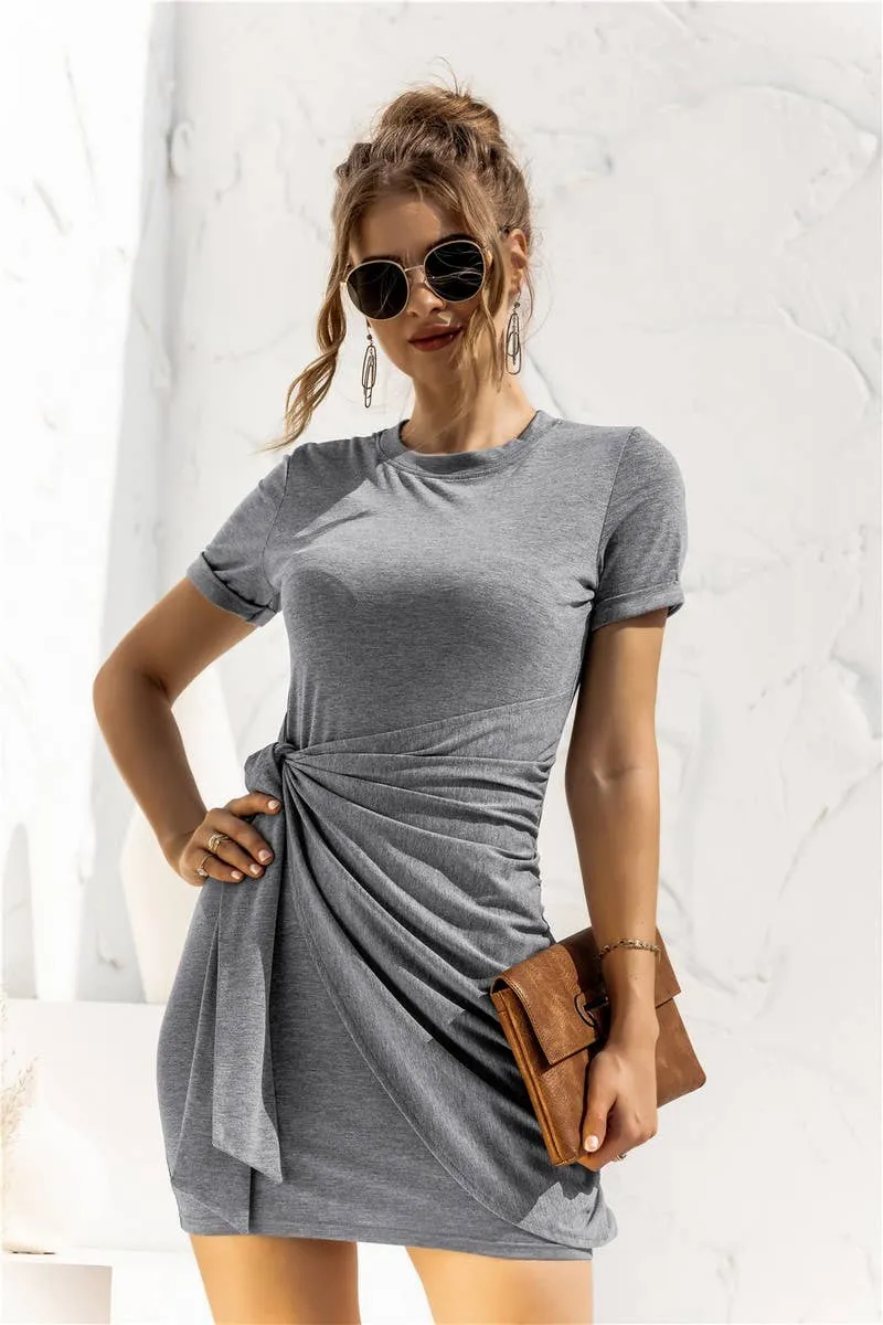 velvet feel Relax Piece DESIGN SENSE LACE UP SHORT SLEEVED DRESS_CWDSD2628
