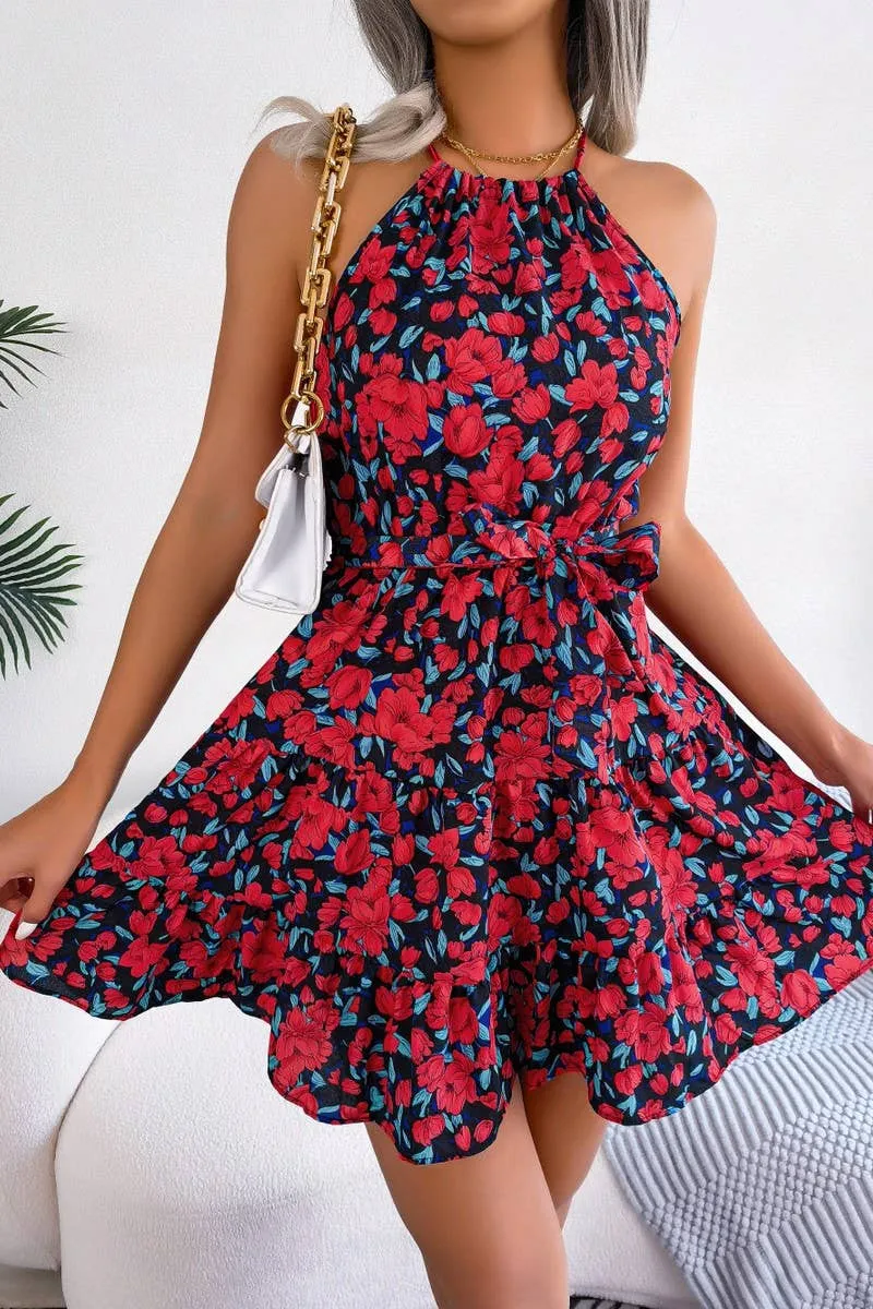 CASUAL FLOUNCY LARGE FLORAL DRESS_CWDSD2531 Easy Layering Piece CrinkleResistantWeave