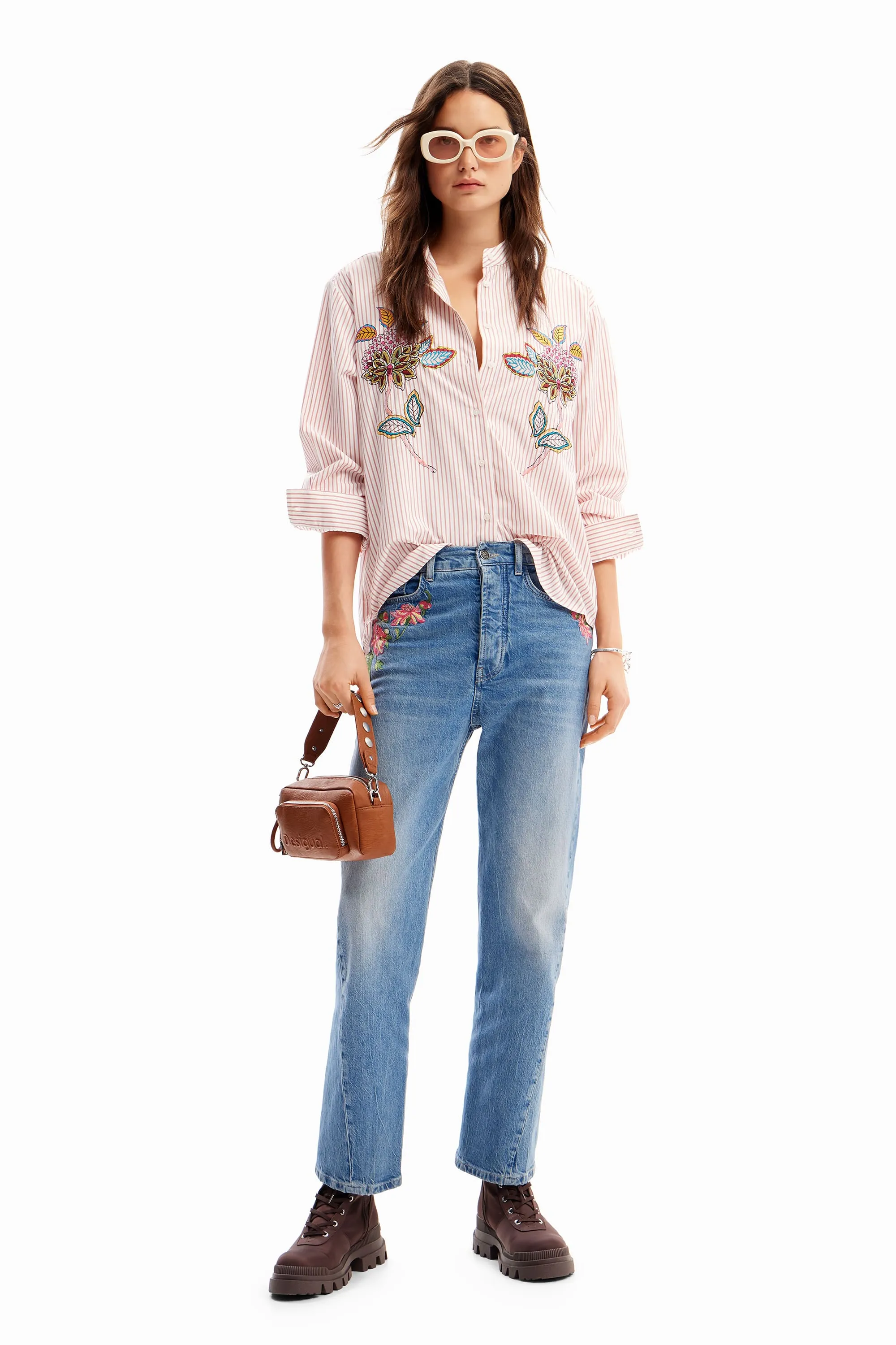 Desigual Nagano Pink Striped Shirt with Flowers 24WWCW40