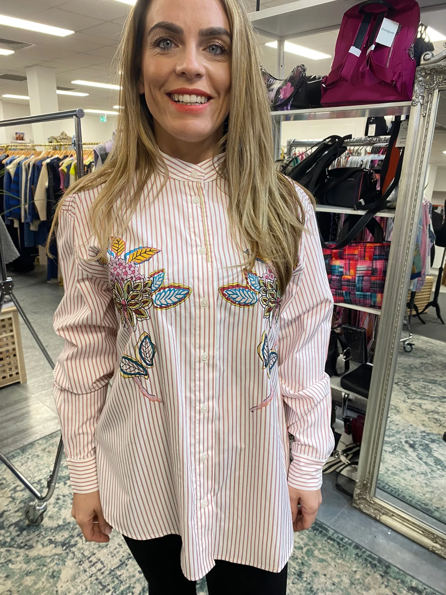 Desigual Nagano Pink Striped Shirt with Flowers 24WWCW40