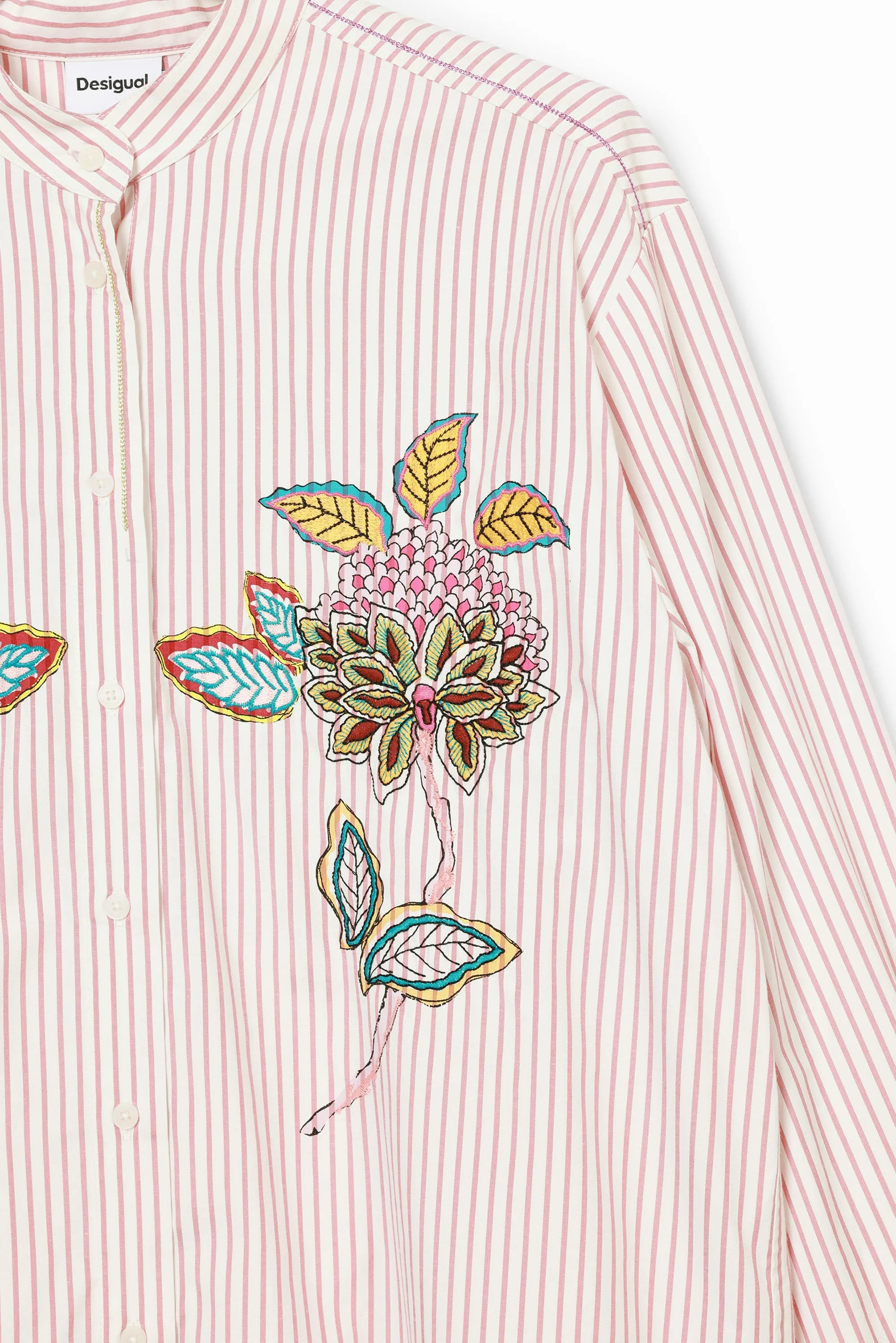 Desigual Nagano Pink Striped Shirt with Flowers 24WWCW40