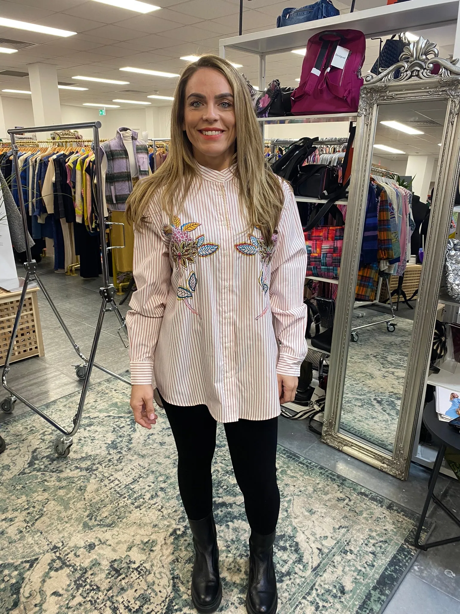 Desigual Nagano Pink Striped Shirt with Flowers 24WWCW40