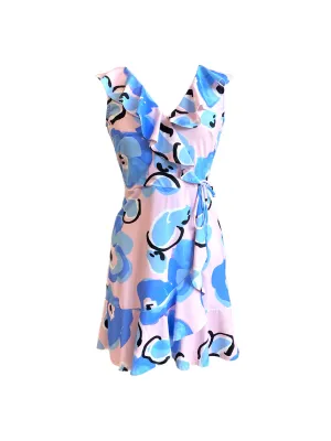 Naples Faux Wrap Dress Light Pink Peonies Silky Silhouette Cozy Flex