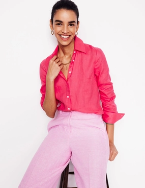 LoopwheelFabric Airflow Weave Pattern Sienna Linen Shirt-Camelia Pink