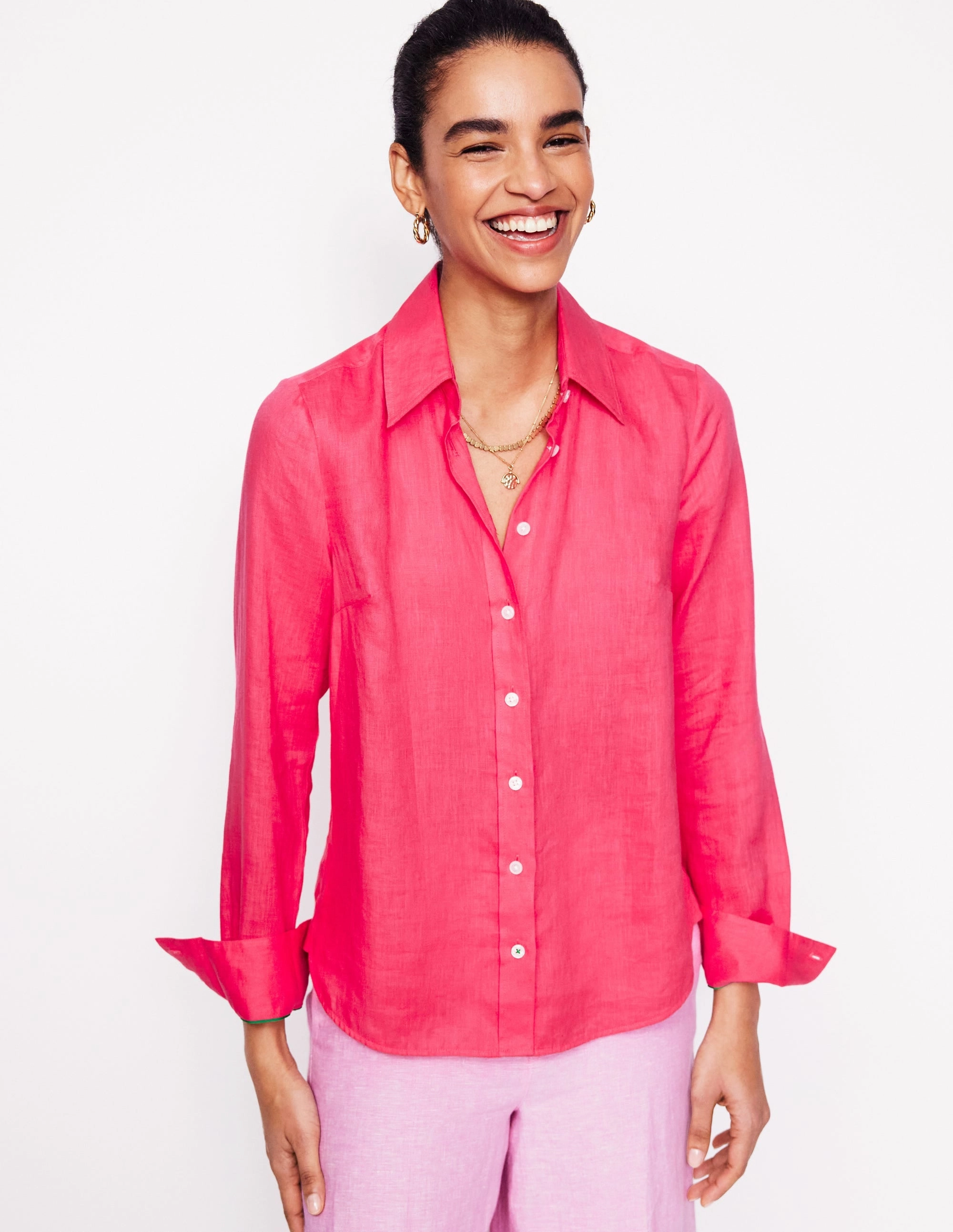 Minimalist Design Sienna Linen Shirt-Camelia Pink