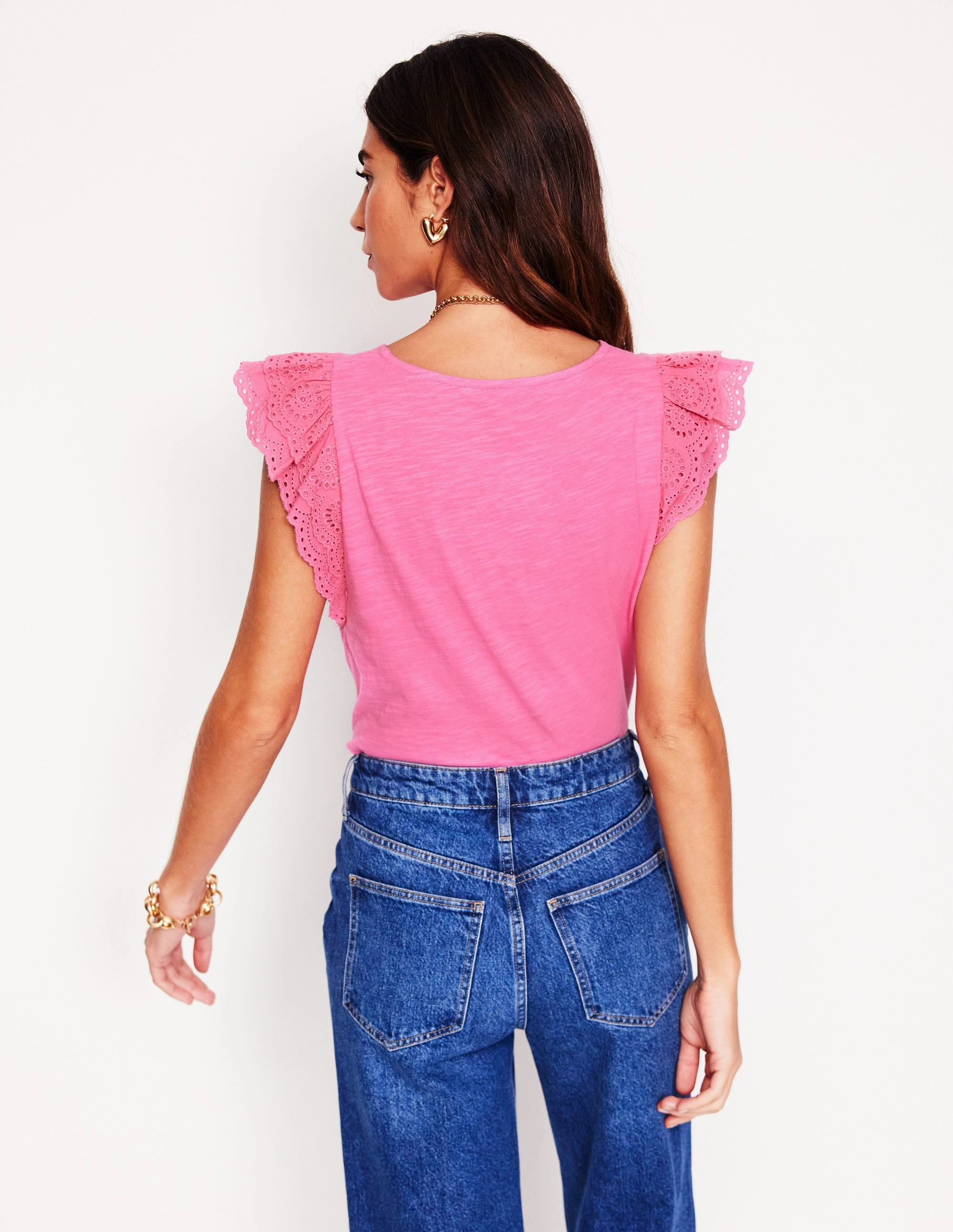 Belle Broderie Sleeve Top-Pink Rose NoiseReduciting Zipper TactileWeave