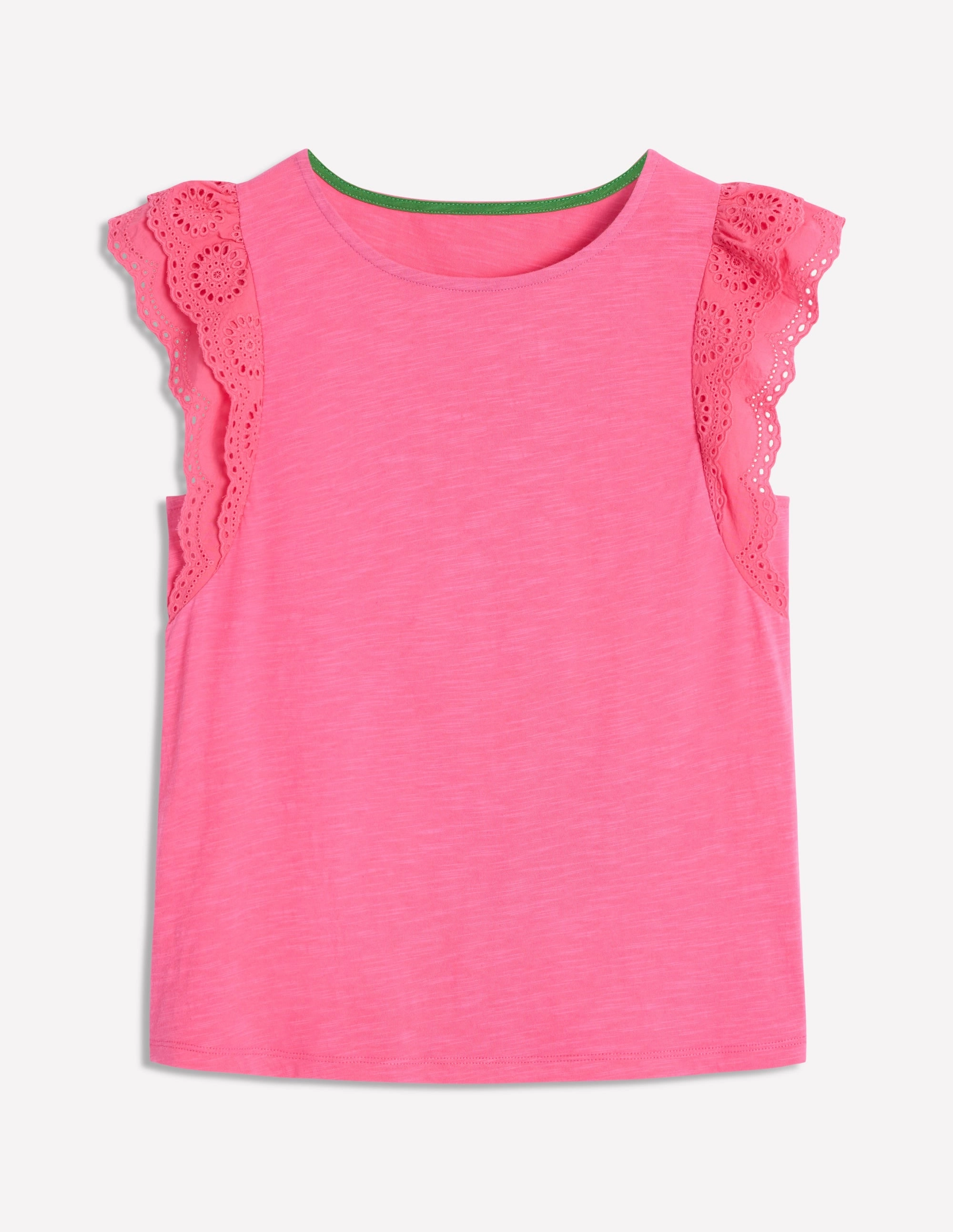 Belle Broderie Sleeve Top-Pink Rose Sleeveless Tee Quick Dry Tech