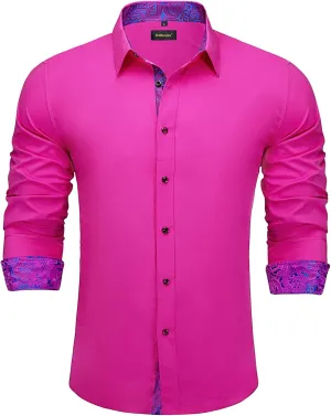 DiBanGu Black Mens Dress Shirts Long Sleeve Button Down Shirts Regular Fit Inner Contrast Business Formal Cotton Shirt S-3XL