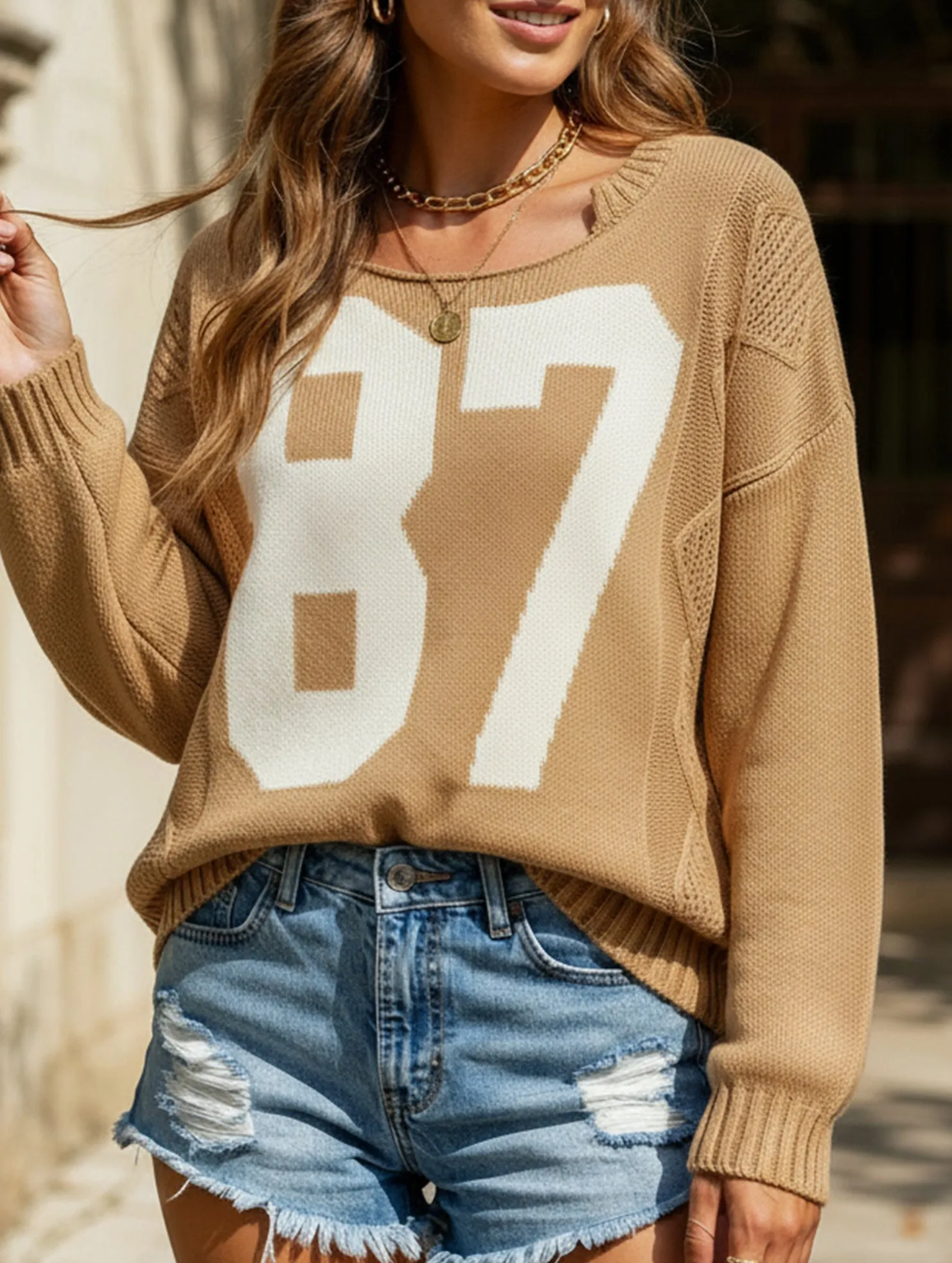 Digital knitted loose long-sleeved pullover sweater TonalStitching