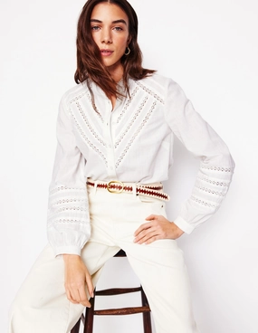 Lace Trim Cotton Blouse-White Athletic Look