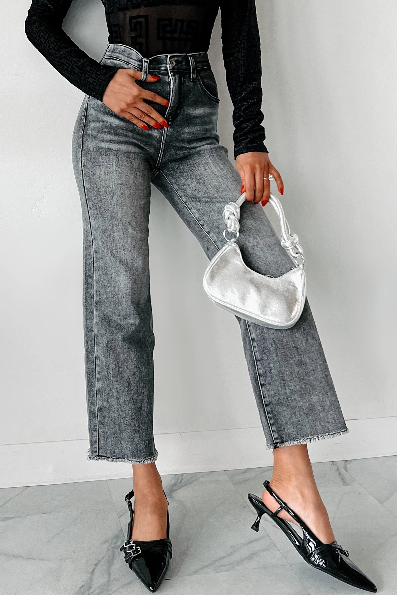 Dirk High Rise Tummy Control Special A Wide Leg Jeans (Black) Ergonomic Cut
