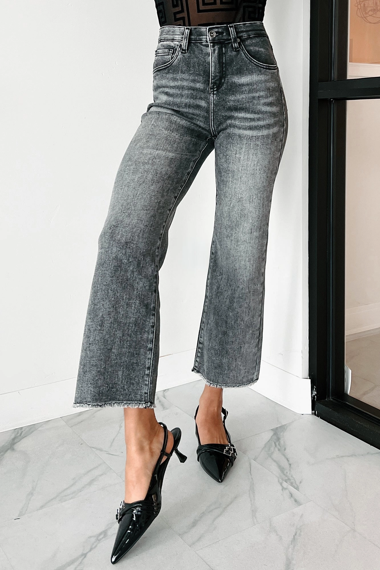 Dirk High Rise Tummy Control Special A Wide Leg Jeans (Black) ComfortFit