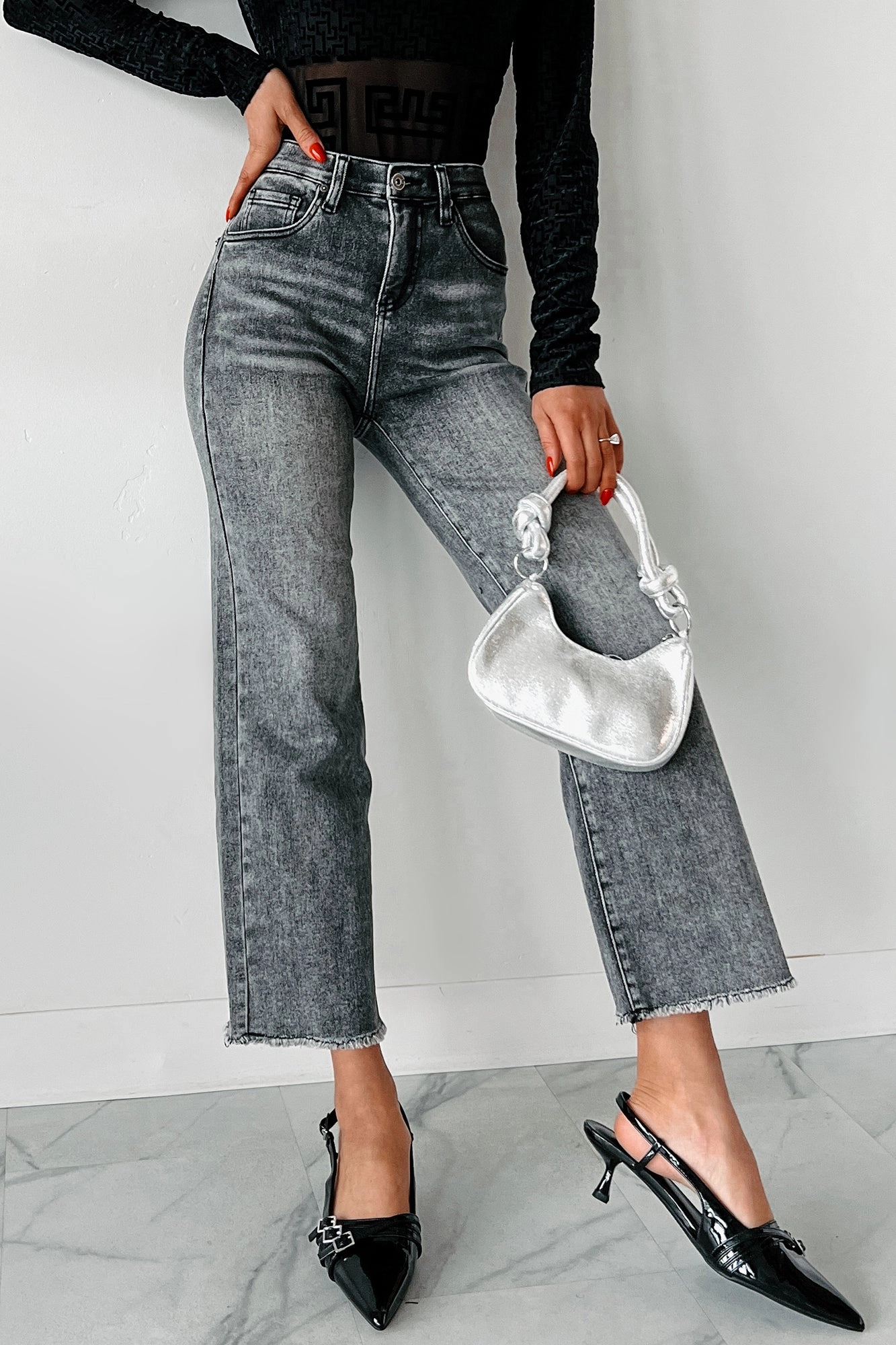 Structured fabric Performance Support Dirk High Rise Tummy Control Special A Wide Leg Jeans (Black)