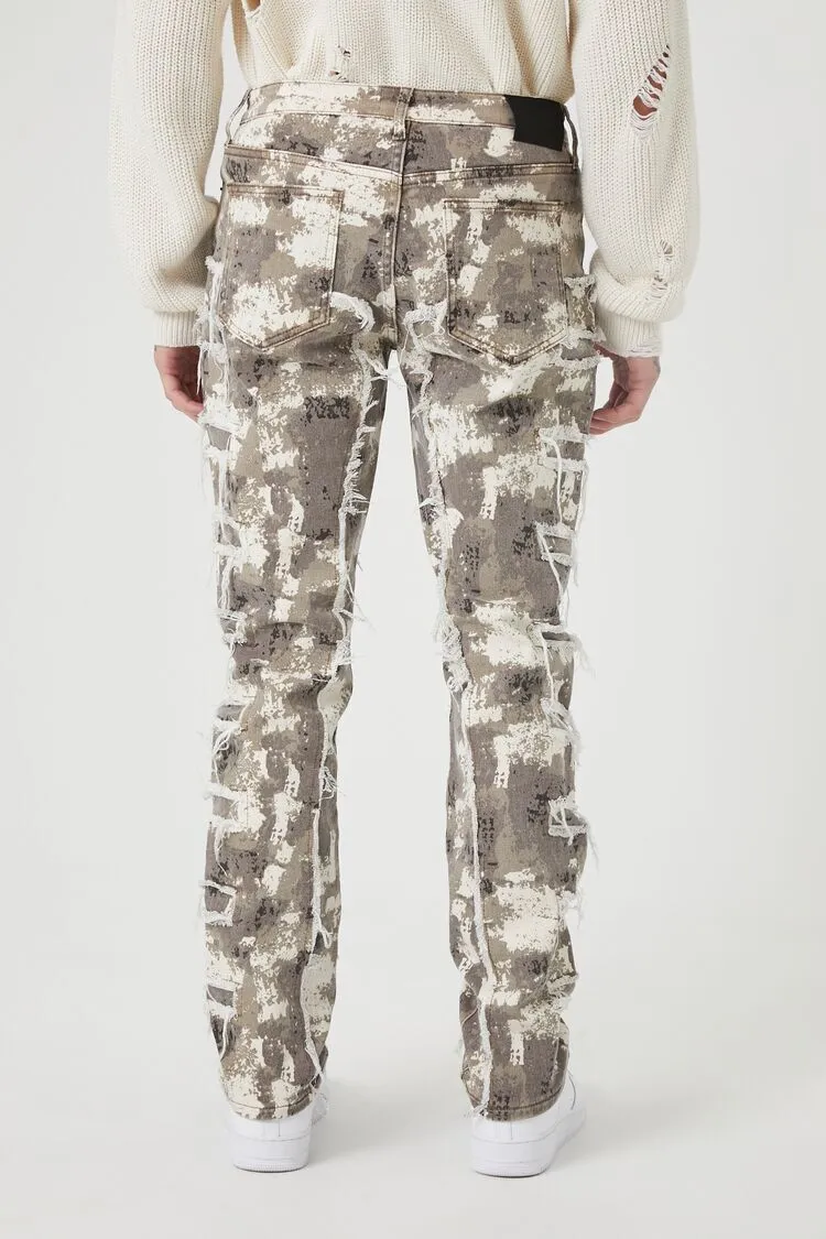 Distressed Camo Print Slim-Fit Jeans