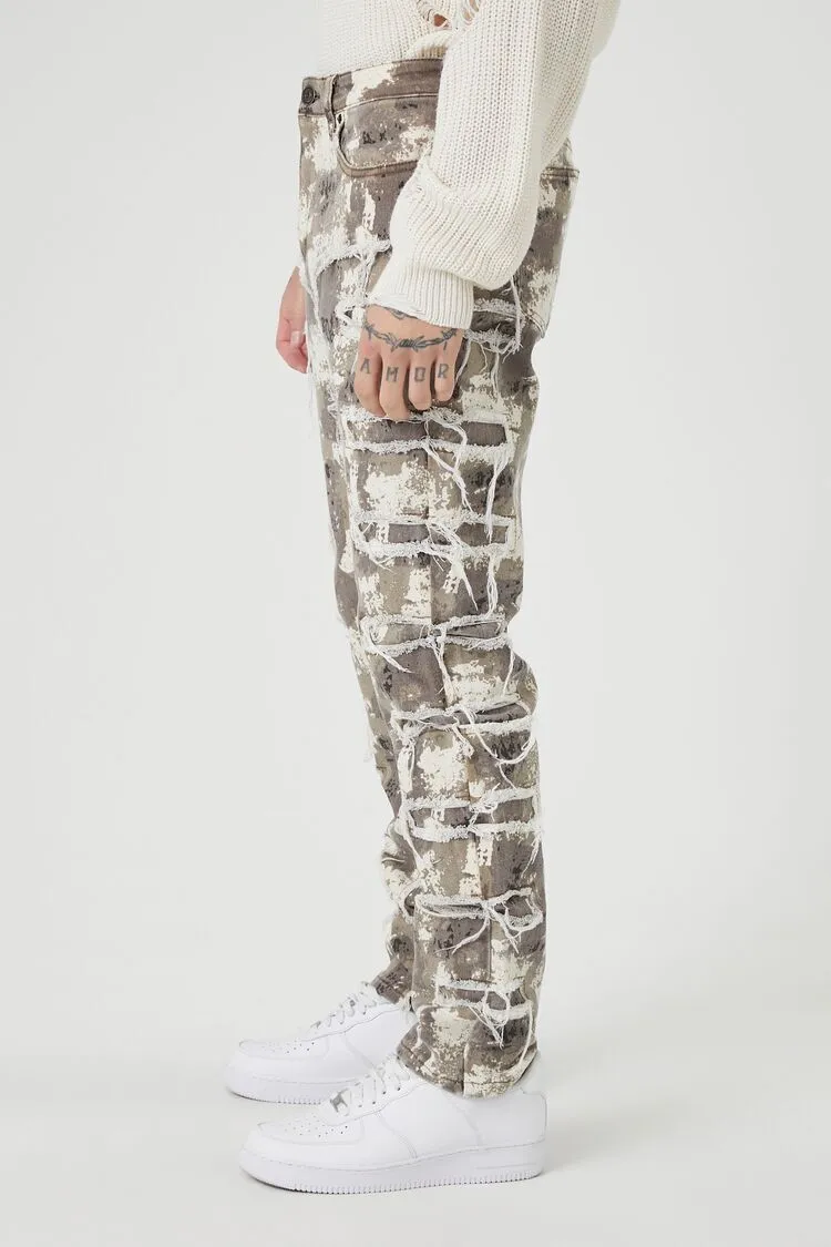 Distressed Camo Print Slim-Fit Jeans