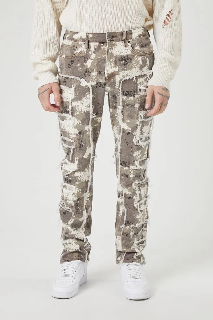 Distressed Camo Print Slim-Fit Jeans