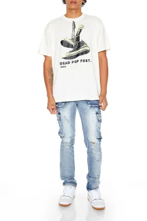 Distressed Slim-Fit Cargo Jeans
