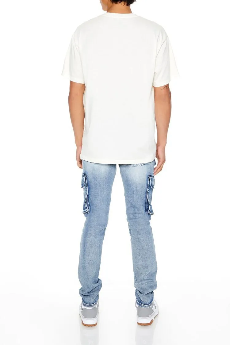 Distressed Slim-Fit Cargo Jeans