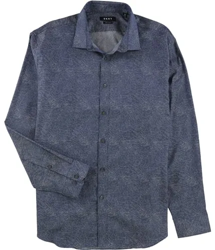 Dkny Mens Slim Fit Stretch Print Button Up Dress Shirt