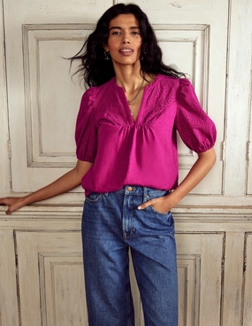 Dolly Broderie Top-Fuchsia Moisture Wicking Technology