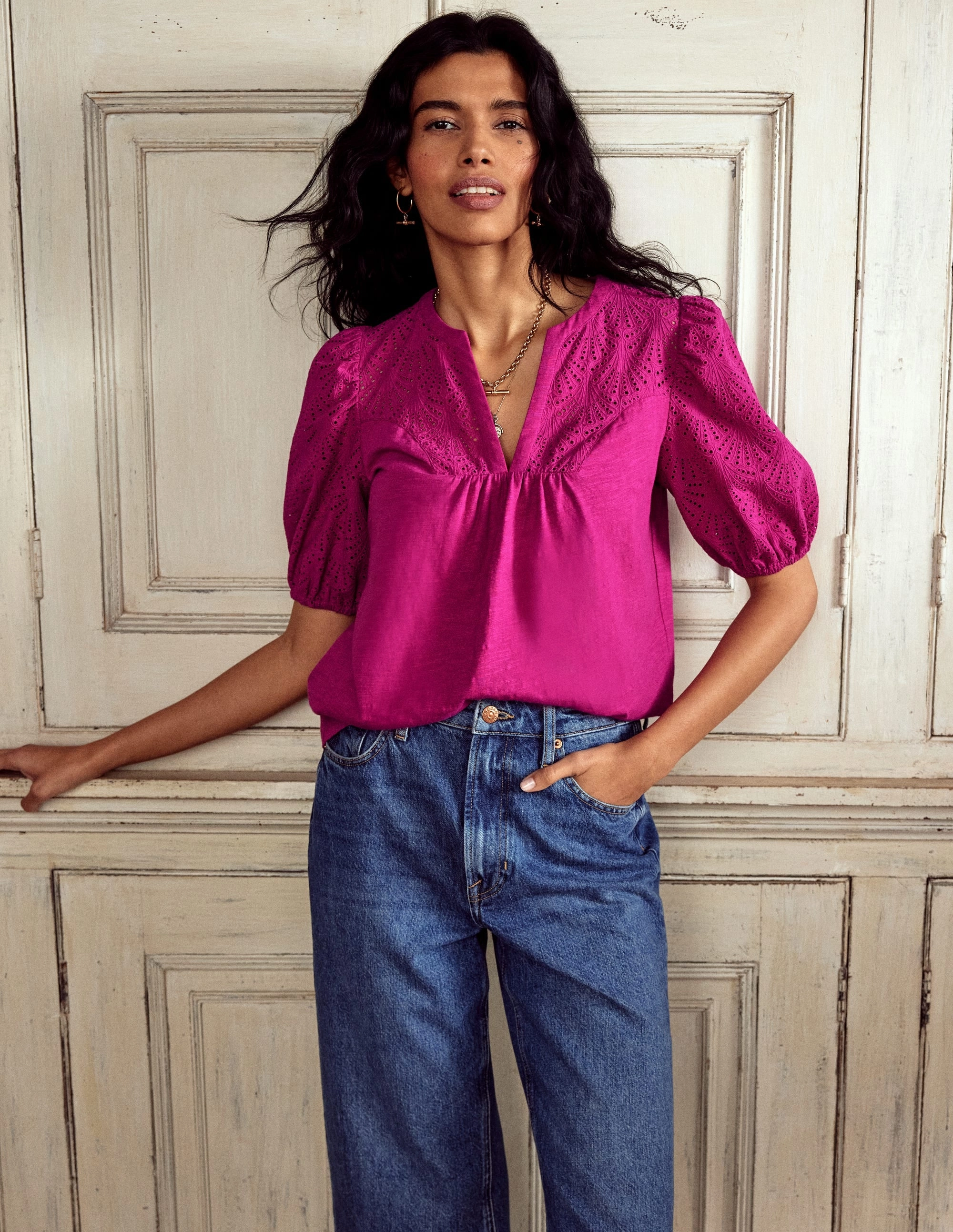 Dolly Broderie Top-Fuchsia Moisture Wicking Technology