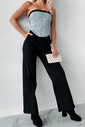 Casual Button-Down DOORBUSTER Blocking The Haters Denim Contrast Jumpsuit (Black/Denim)