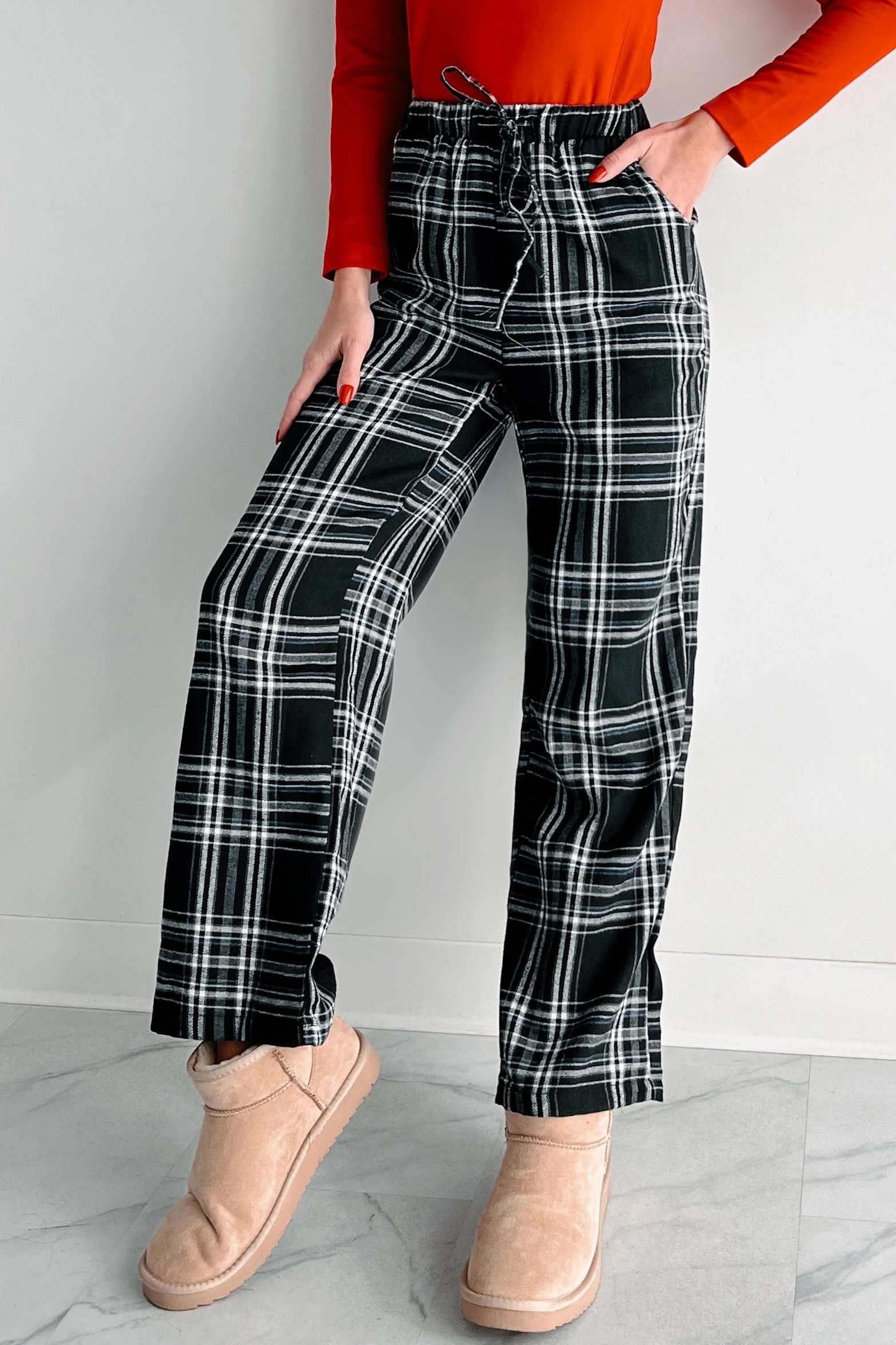 DOORBUSTER I Overslept Plaid Pajama Pants (Black) Full Comfort Comfort Layer Wear